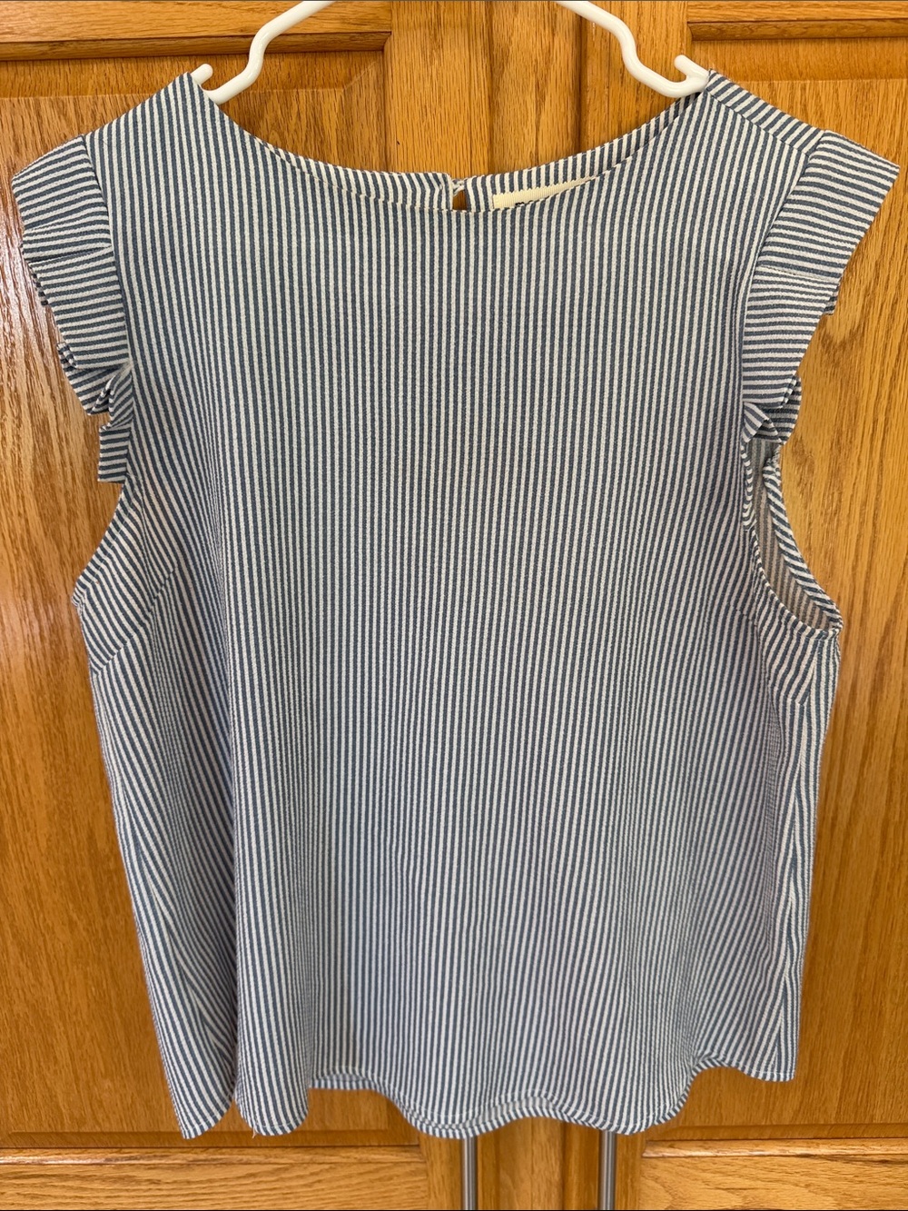 Monteau Blue & White Striped Ruffle Sleeve Top